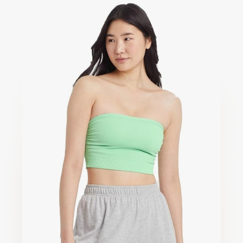 NWT Colsie Green Ruched Rib Bandeau Bra W/ Attachable Straps (Size: M)